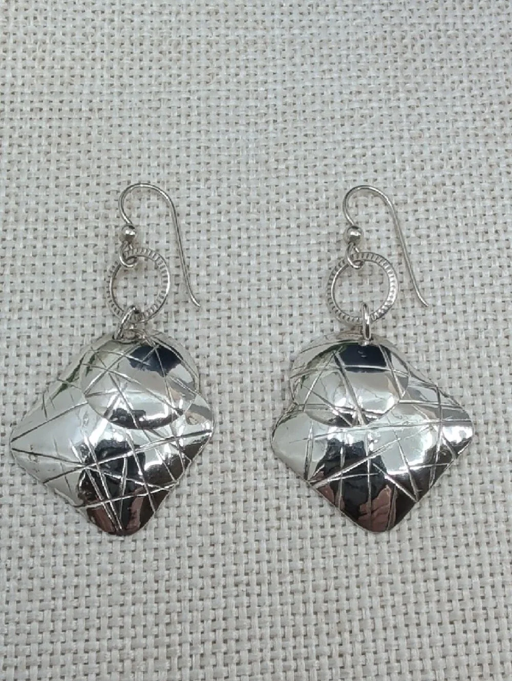 Vintage 925 Sterling Silver Hand-Hammered Crosshatch Shield Earrings